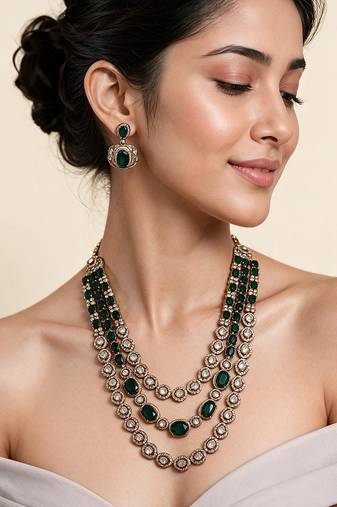 Emerald green moissanite layered necklace set