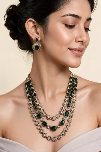 Emerald green moissanite layered necklace set