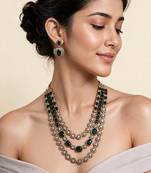 Emerald green moissanite layered necklace set