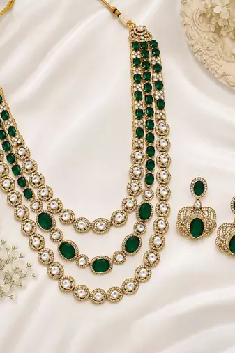 Emerald green moissanite layered necklace set