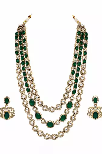Emerald green moissanite layered necklace set