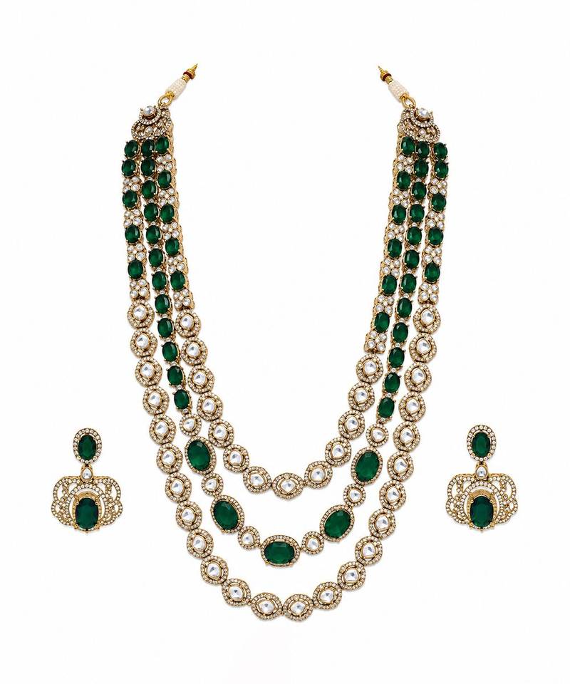 Emerald green moissanite layered necklace set