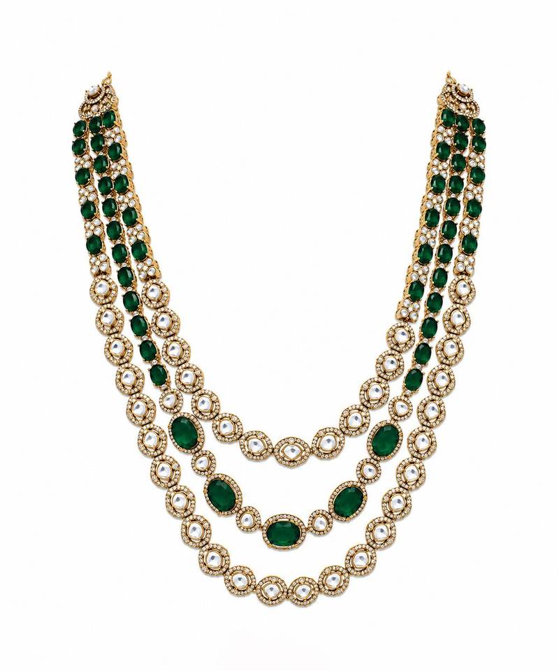 Emerald green moissanite layered necklace set