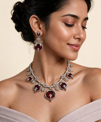 Ruby red semi precious stone moissanite necklace set 1