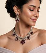 Ruby red semi precious stone moissanite necklace set