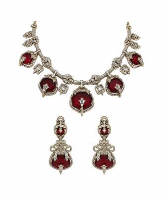 Ruby red semi precious stone moissanite necklace set 3
