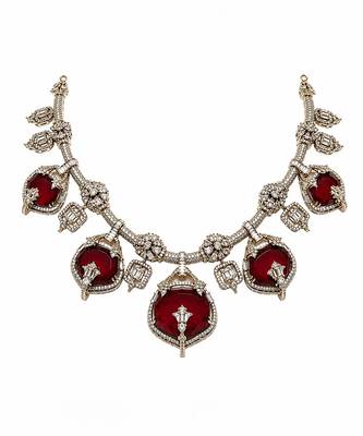 Ruby red semi precious stone moissanite necklace set 4