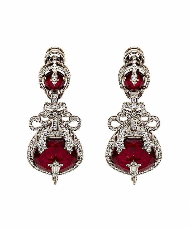 Ruby red semi precious stone moissanite necklace set