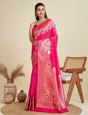 Rani-pink silk blend kanchipuram silk woven saree 3