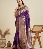 Dark-purple silk blend kanchipuram silk woven saree