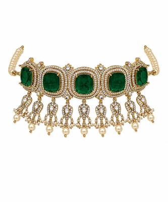 Emerald green moissanite pearl choker set 4