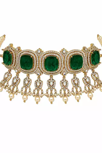 Emerald green moissanite pearl choker set