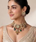 Gold plated handcrafted multicolor polki necklace set