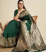 Dark-green silk blend kanchipuram silk woven saree