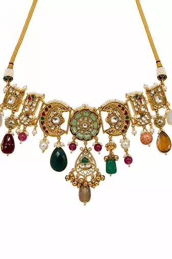 Gold plated handcrafted multicolor polki necklace set