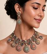 Multicolor semi precious stone moissanite necklace set