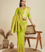 Lime silk blend kanchipuram silk woven saree