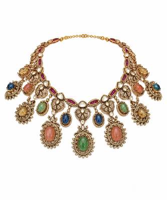 Multicolor semi precious stone moissanite necklace set 4
