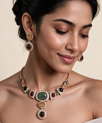 Multicolor semi precious stone moissanite necklace set 1