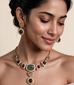 Multicolor semi precious stone moissanite necklace set