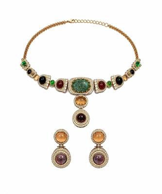 Multicolor semi precious stone moissanite necklace set 3