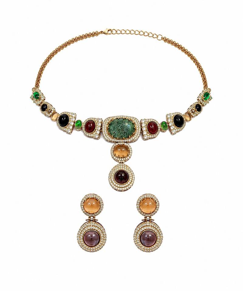 Multicolor semi precious stone moissanite necklace set