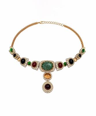 Multicolor semi precious stone moissanite necklace set 4