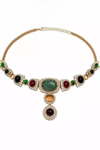 Multicolor semi precious stone moissanite necklace set