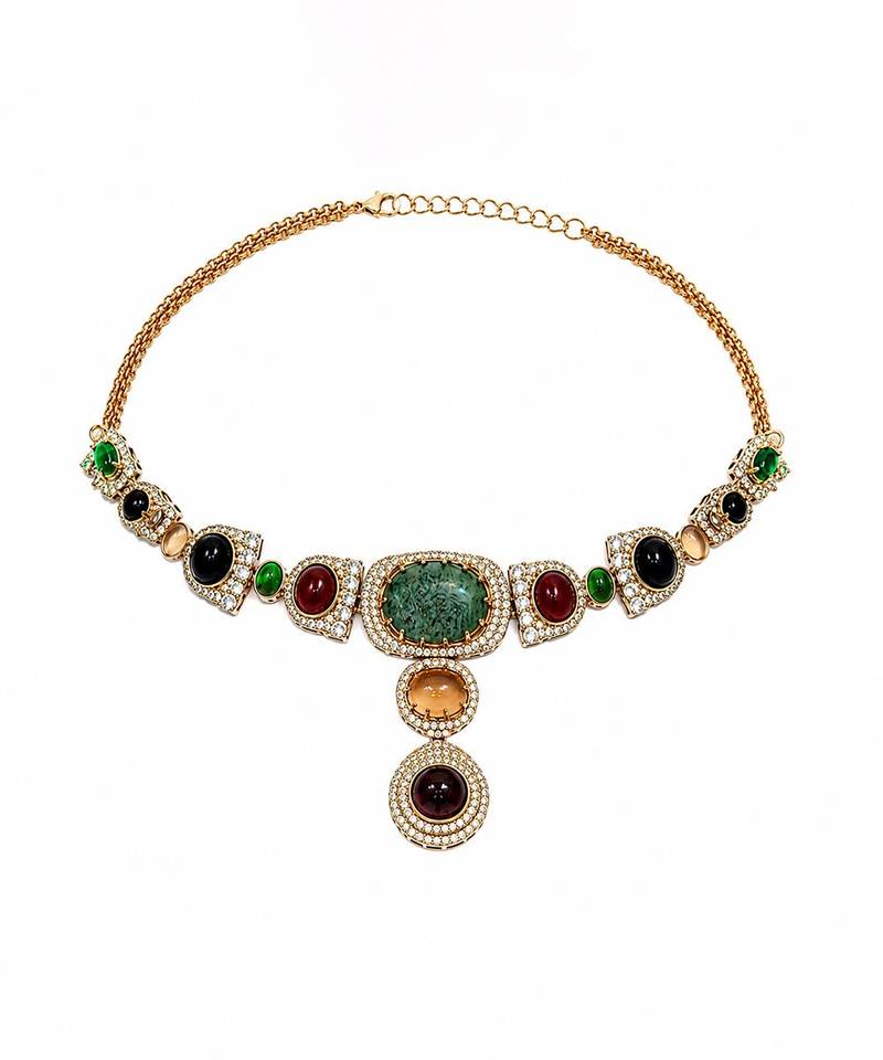 Multicolor semi precious stone moissanite necklace set