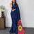 Navy-blue satin mirror work printed saree