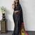 Black satin mirror work printed saree