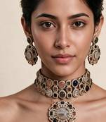 Multicolor semi precious stone moissanite choker set