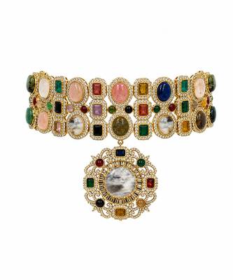 Multicolor semi precious stone moissanite choker set 4
