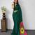 Dark-green satin mirror work printed saree