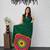 Dark-green satin mirror work printed saree