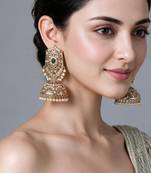 Gold plated emerald green jadau pearl jhumka earrings