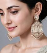 Gold plated jadau pearl tassel statement earrings