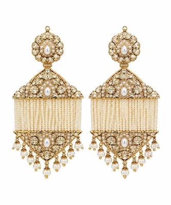 Gold plated jadau pearl tassel statement earrings 3