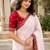 White georgette floral print woven saree