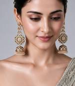 Gold plated emerald green stone jadau pearl jhumka earrings