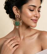Sage green handmade kundan statement earrings