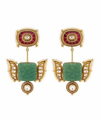 Sage green handmade kundan statement earrings 3