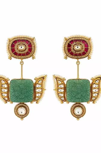 Sage green handmade kundan statement earrings