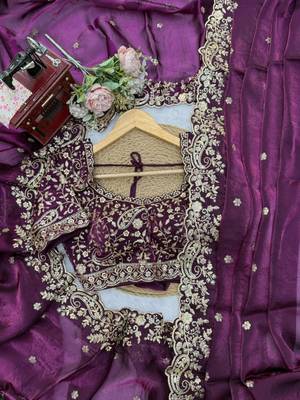 Purple silk blend sequins work embroidered saree 4