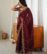 Maroon silk blend sequins work embroidered saree
