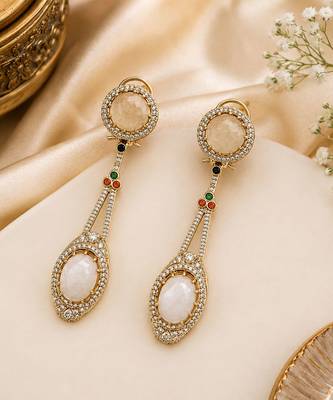 Gold plated ivory semi precious dual stone drop earrings 2