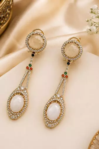 Gold plated ivory semi precious dual stone drop earrings