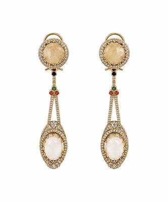 Gold plated ivory semi precious dual stone drop earrings 3