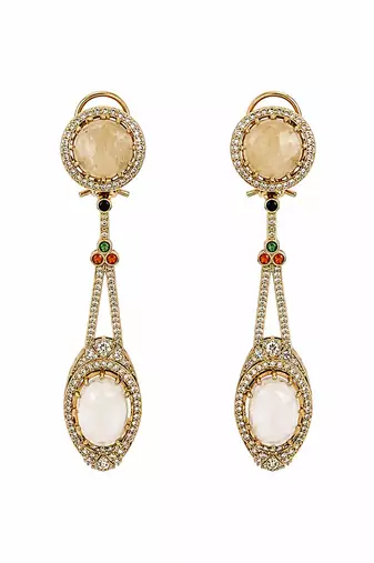 Gold plated ivory semi precious dual stone drop earrings