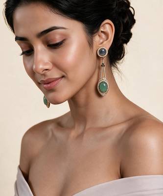 Slate blue and jade green semi precious stone drop earrings 1